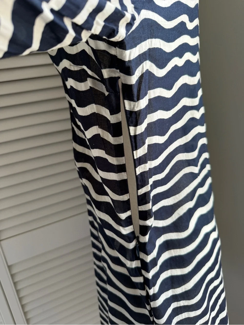 8🌊 Tory Burch Navy and White Wave Stripe Swim Tunic Coverup Dress 3/4 Sleeve